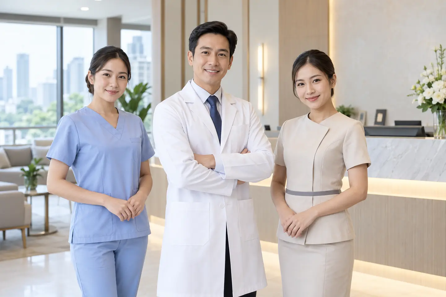 ชุดพนักงานคลินิกในไทยและกรุงเทพฯ | ทีมรักษาและต้อนรับ