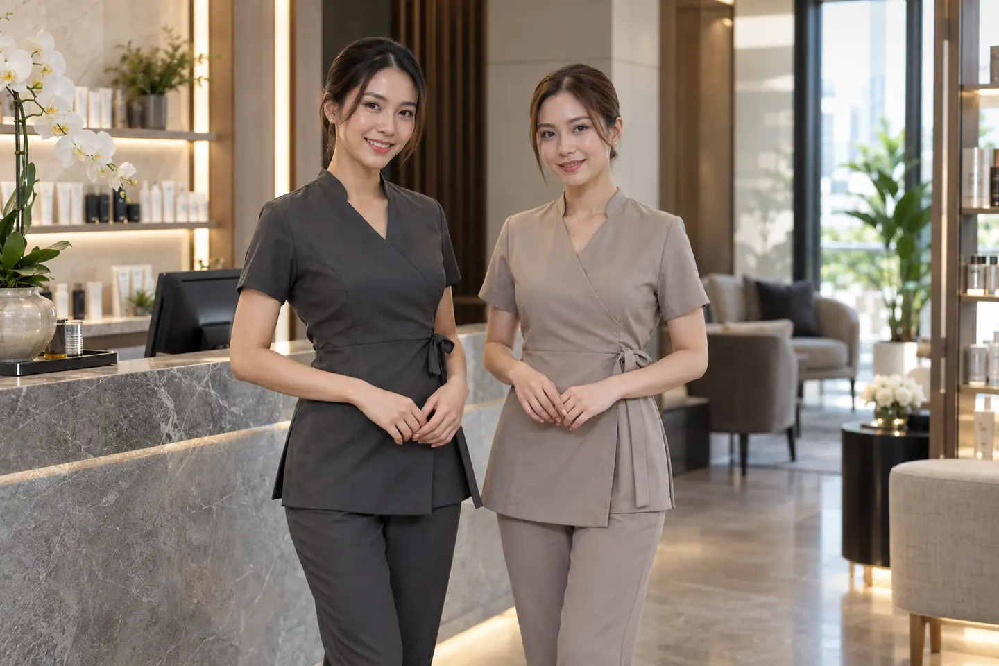 ชุดพนักงานคลินิกเสริมความงามในไทยและกรุงเทพฯ | ทรีตเมนต์และต้อนรับ