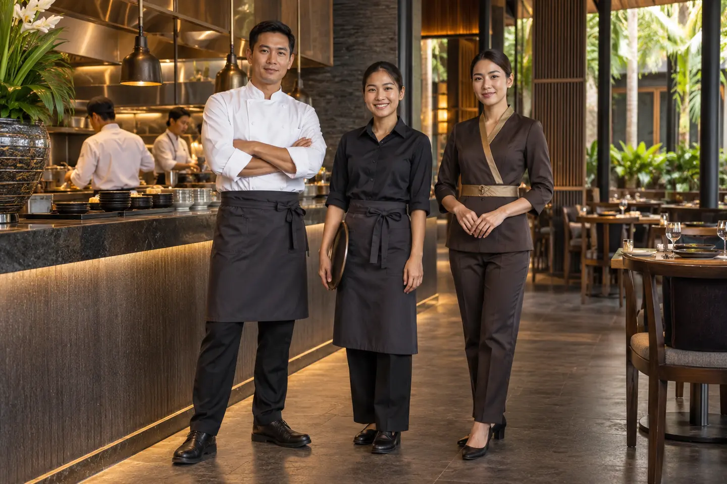ชุดพนักงานร้านอาหารในไทยและกรุงเทพฯ | ทีมครัวและบริการ