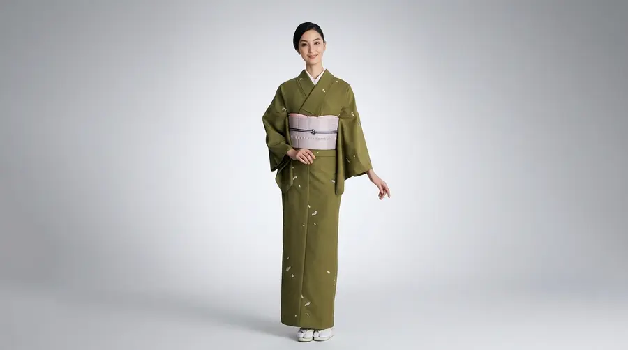 Moss Blossom Traditional Kimono (Olive Green)