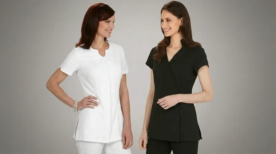 Elegant V-Neck Hospitality Tunic (White/Black)