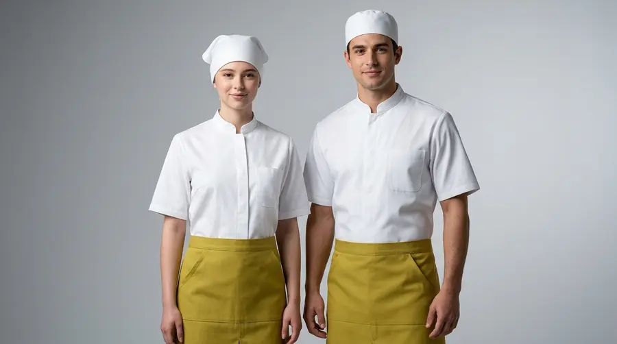 White Minimal Uniform with Olive Green Apron
