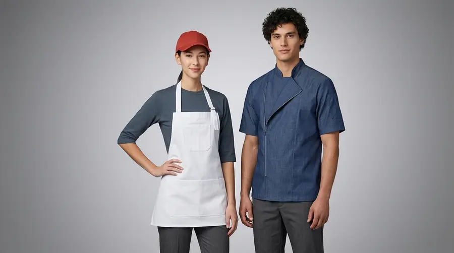 Bright Blue Gingham Check Modern Cafe Uniform