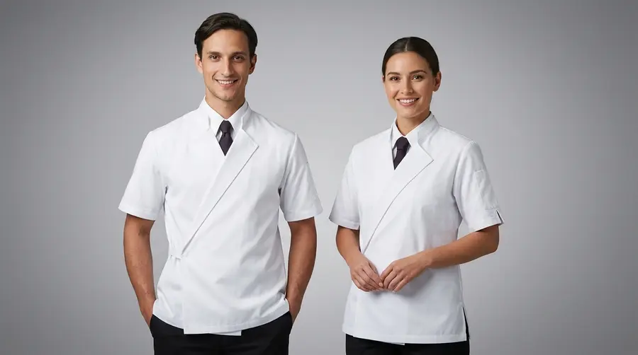 Elegant White Asymmetric Wrap Uniform with Tie