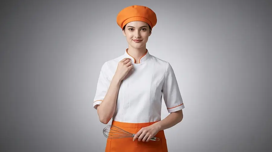 Classic White Uniform with Vibrant Orange or Brown Accents