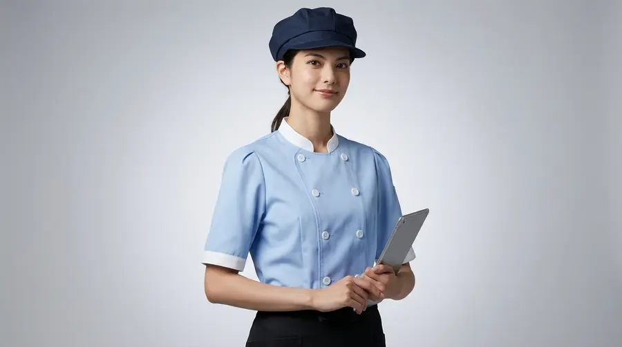 Pastel Blue Cafe Uniform with White Trim