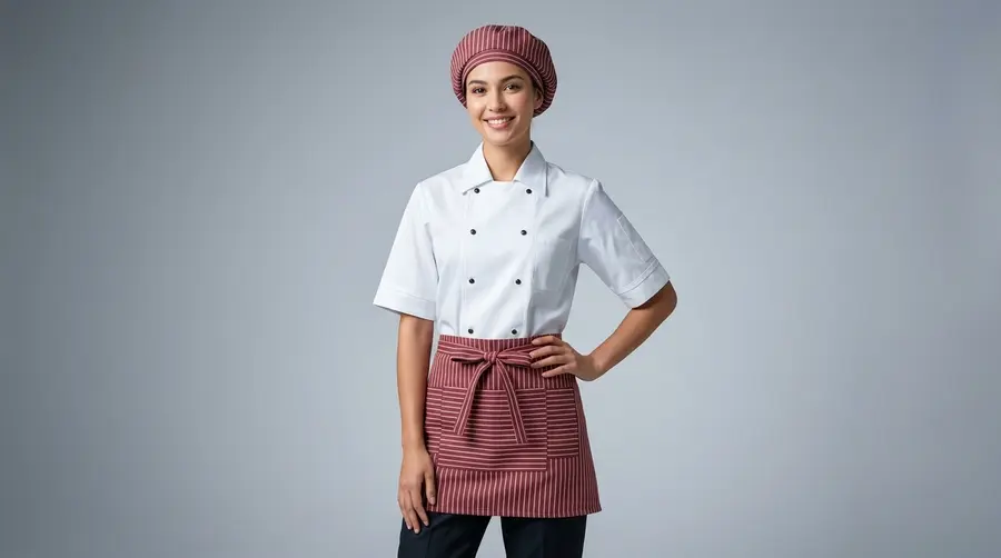 Burgundy Pinstripe Kitchen Uniform Set
