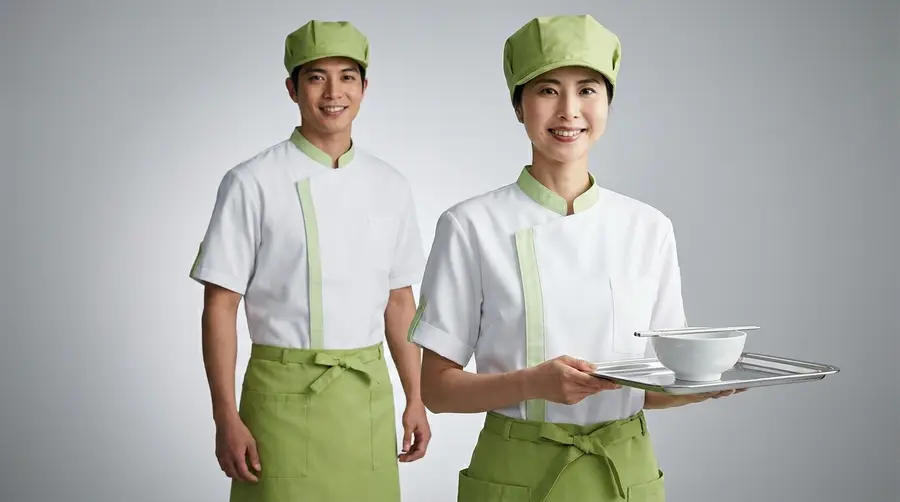 Healthy Dining Uniform – White with Nature Green Trim