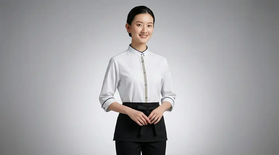 Elegant White Uniform with Taupe Accent Strip