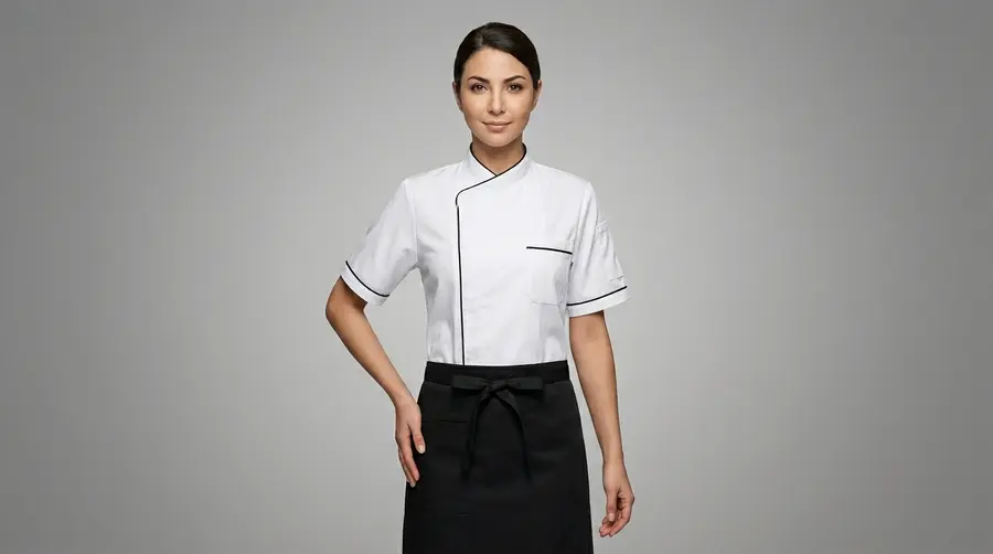 Modern Minimalist White Chef Jacket with Black Piping
