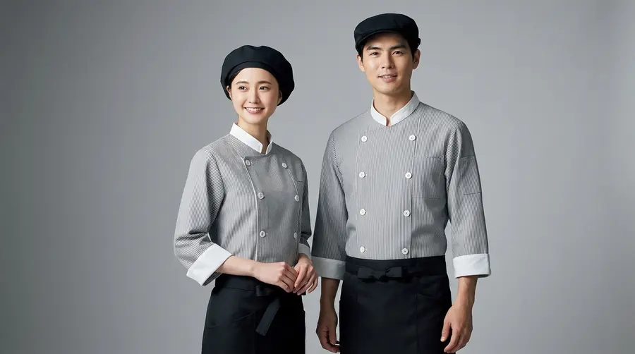 Modern Bistro Pinstripe Uniform – Grey & White