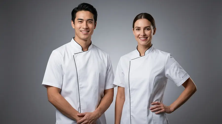 Modern White Chef Jacket with Black Piping