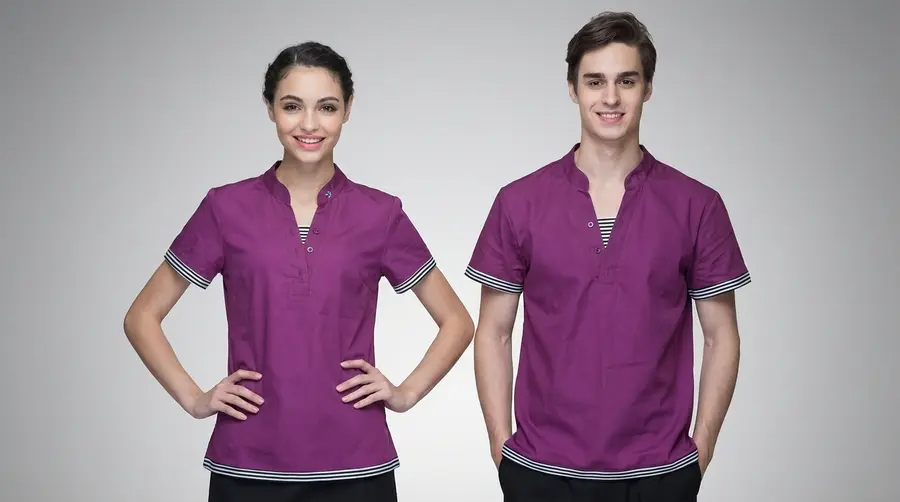 Sporty Magenta Service Shirt with Stripe Trim