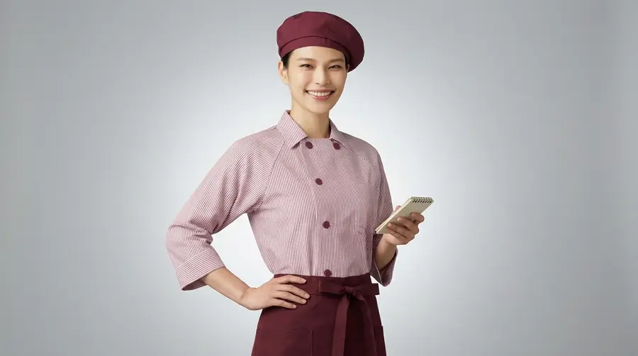 Burgundy Pinstripe Cafe Uniform